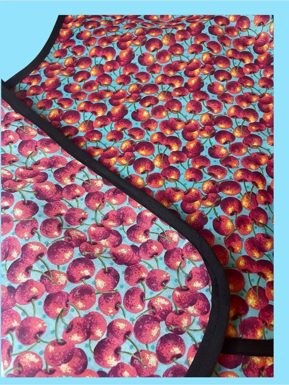 Kitchen Cherry Apron & Apple Oven Mitt Blue Red Green Cooking Baking NEW NWT